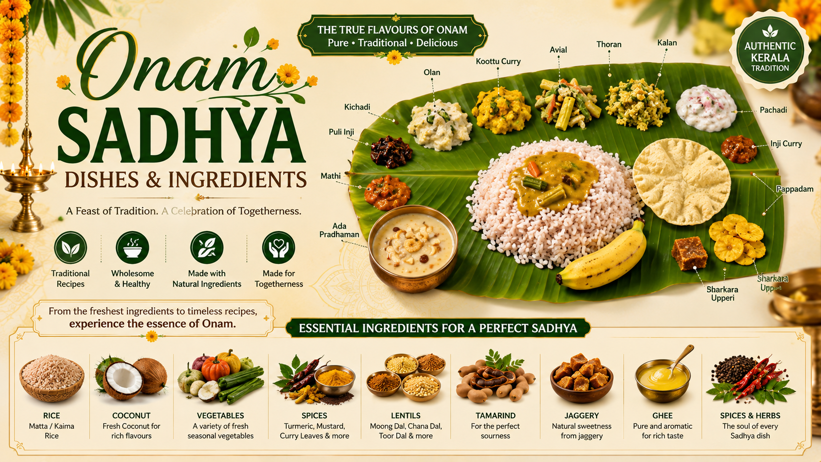 20 Traditional Onam Sadhya Dishes & Ingredients You Need