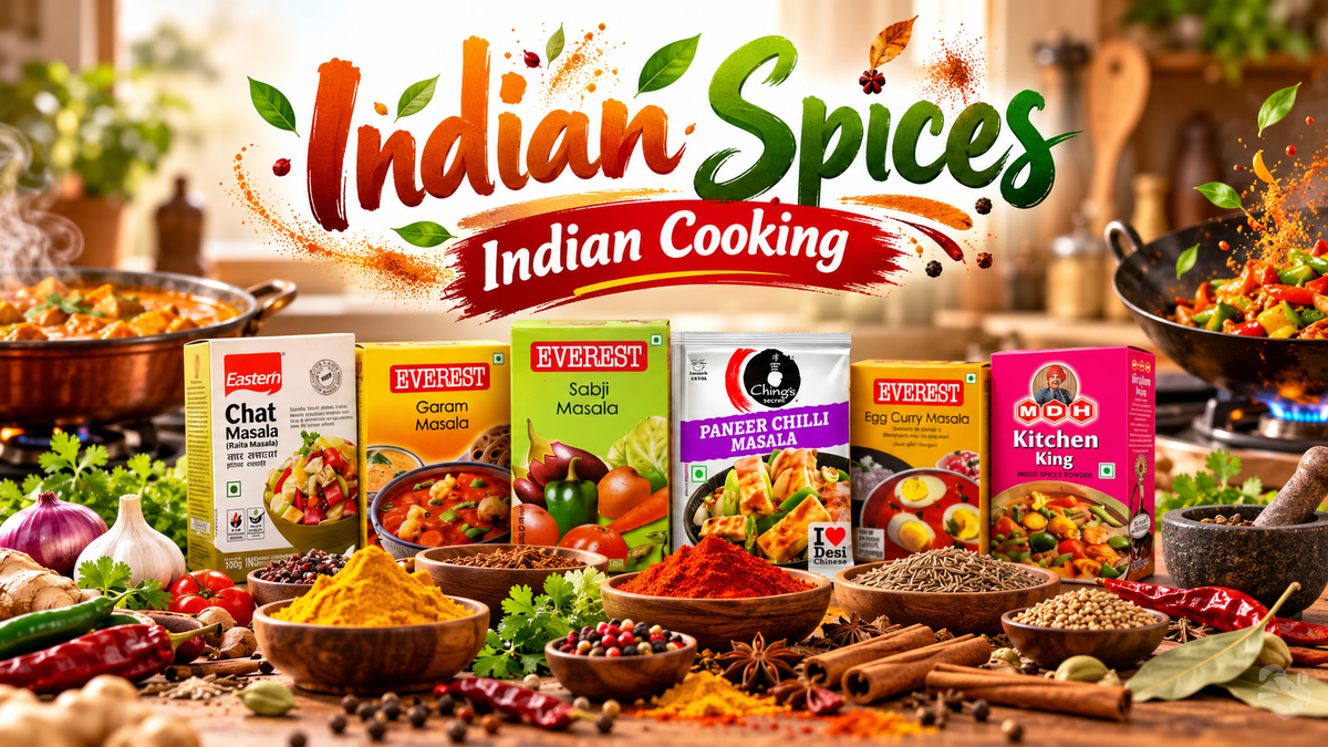 Vibrant Indian Spices Cooking Banner - Lakshmi Stores UK