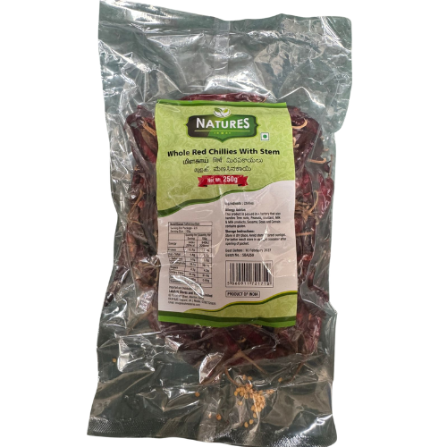 Buy NATURES WHOLE RED CHILLI WITH STEM 250G Online