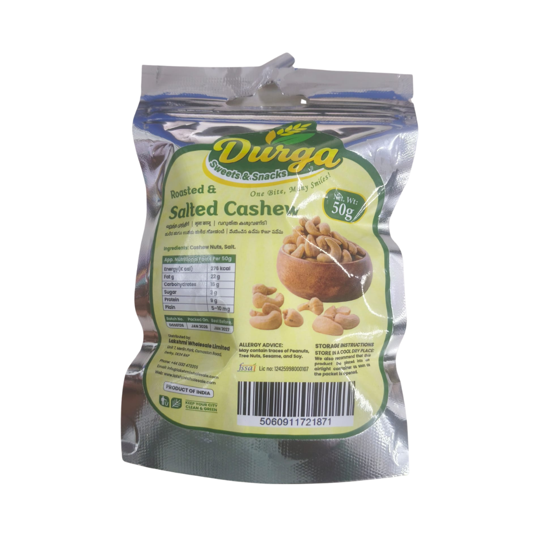 DURGA SWEETS & SNACKS ROASTED & SALTED CASHEW 50G