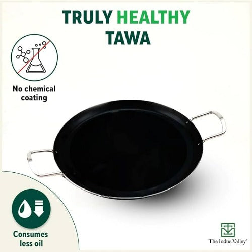 THE INDUS VALLEY IRON DOSA TAWA/FRY PAN WITH DOUBLE HANDLE 11 INCHES