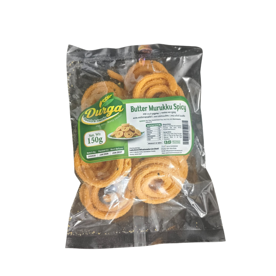DURGA SWEETS & SNACKS BUTTER  MURUKKU SPICY 150G