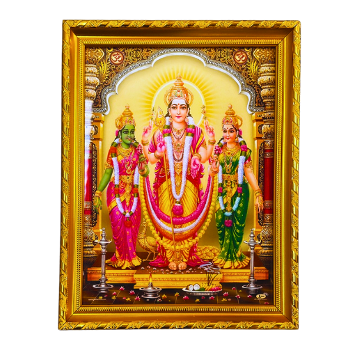 HINDU GOD PHOTO A4 SIZE with FRAME - MURUGAN WITH VALLI THEIVANAI