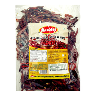 Aachi Red Chilli Long Stem Cut 500g – dried Indian red chillies for authentic Indian cooking