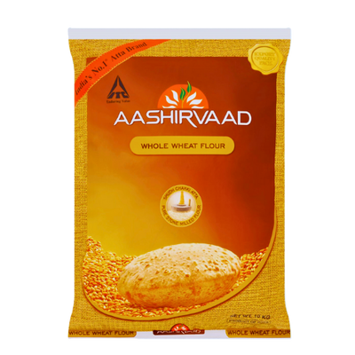 Aashirvaad Whole Wheat Flour Chakki Atta 10kg – Premium stone-ground wheat flour for soft and fluffy chapatis.