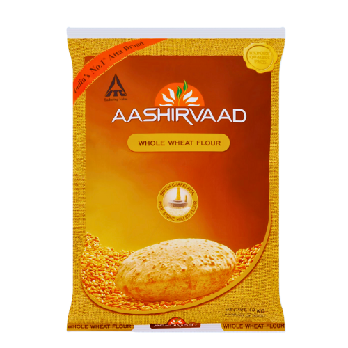 Aashirvaad Whole Wheat Flour Chakki Atta 10kg – Premium stone-ground wheat flour for soft and fluffy chapatis.
