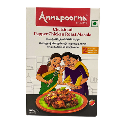 Annapoorna Chettinad Pepper Chicken Masala 100g – Spicy South Indian blend.