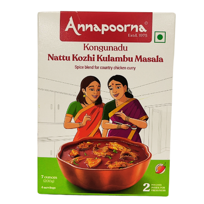 Annapoorna Kongunadu Nattu Kozhi Kulambu Mix 200g – Spicy chicken curry mix.