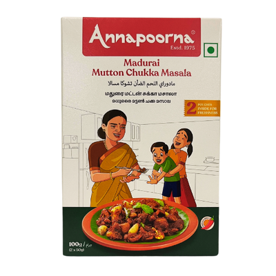 Annapoorna Madurai Mutton Chukka Masala 100g – Spicy blend for mutton dishes.