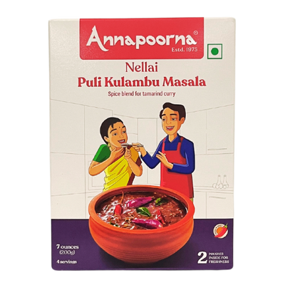 Annapoorna Nellai Vathal Puli Kulambu Masala 200g – Spicy tamarind curry mix.