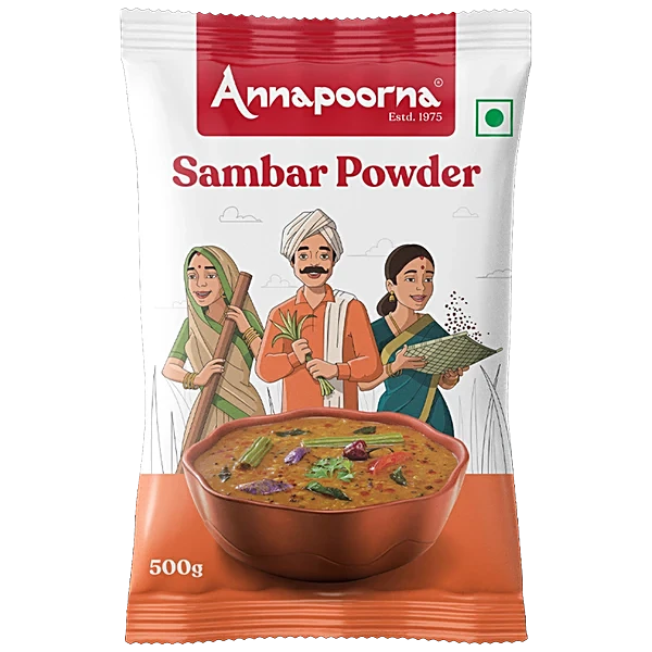 Annapoorna Sambar Powder 500g – Authentic spice mix for South Indian sambar.