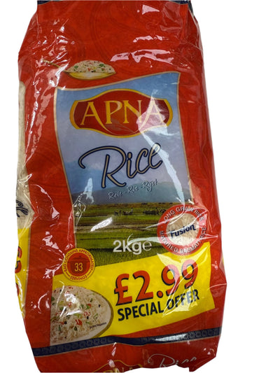 Apna Long Grain Basmati Rice 2kg – Aromatic rice for biryani and pulao.