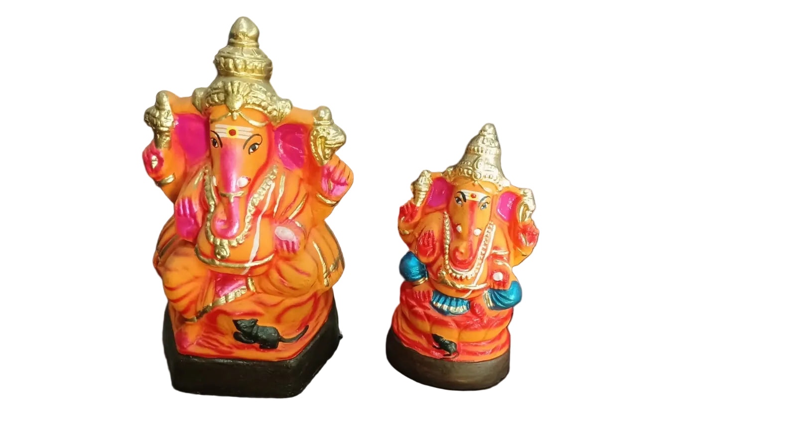 CLAY VINAYAGAR - FULL COLOR- ORANGE 12" INCHES