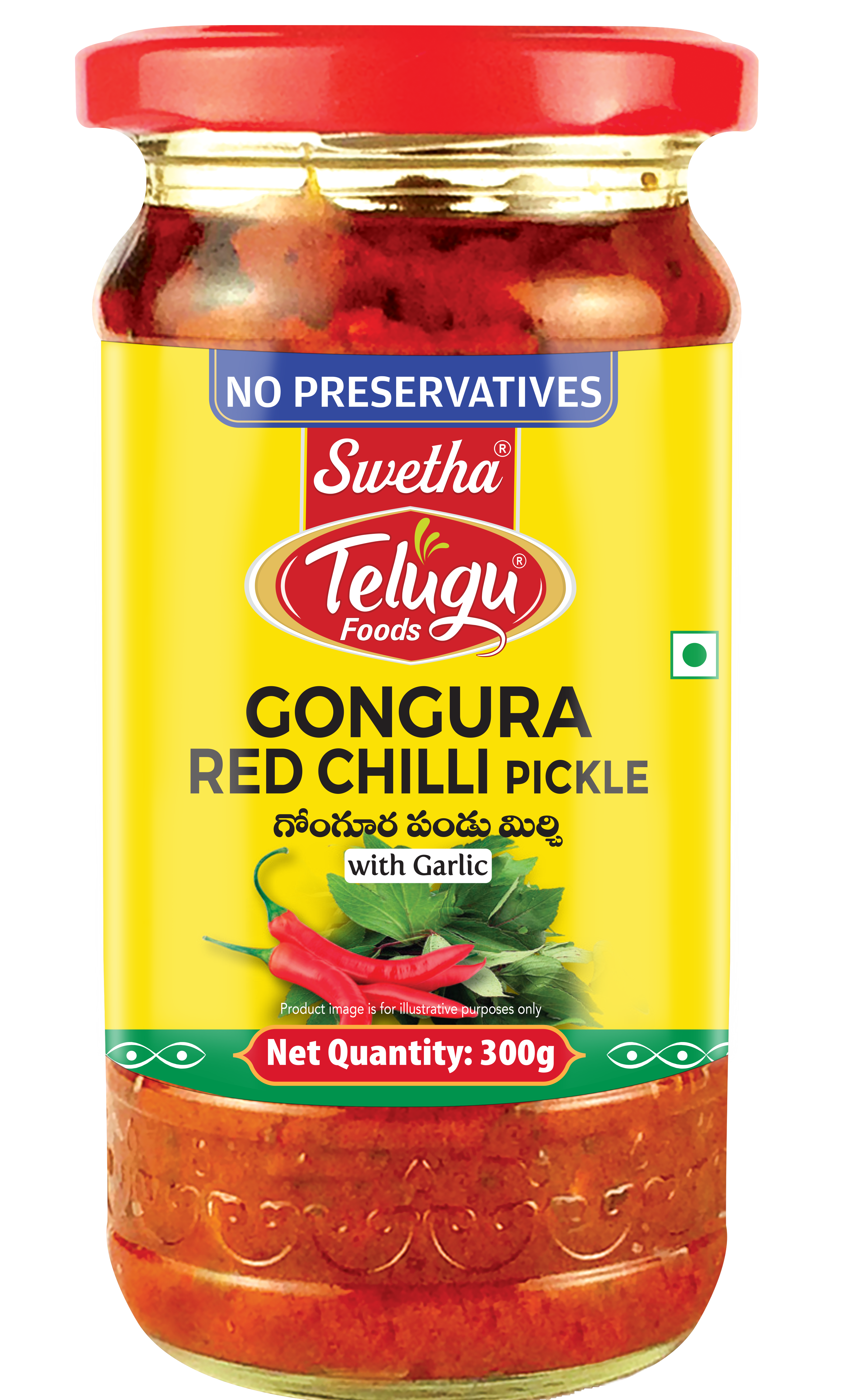 SWETHA-TELUGU FOODS-GONGURA RED CHILLI (WITH GARLIC)-300G