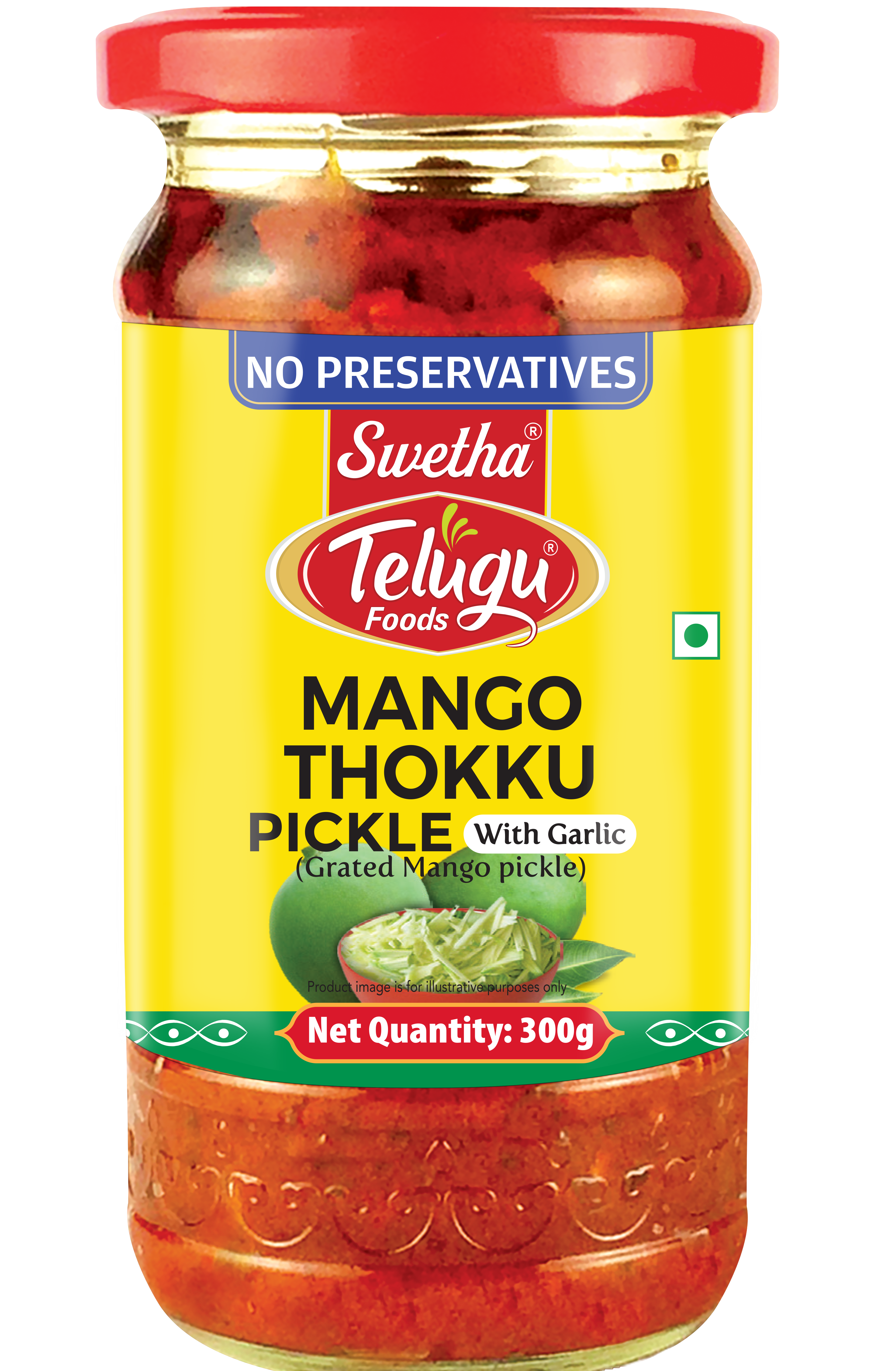 SWETHA-TELUGU FOODS-MANGO THOKKU - GRATED MANGO PICKLE (WITH GARLIC)-300G