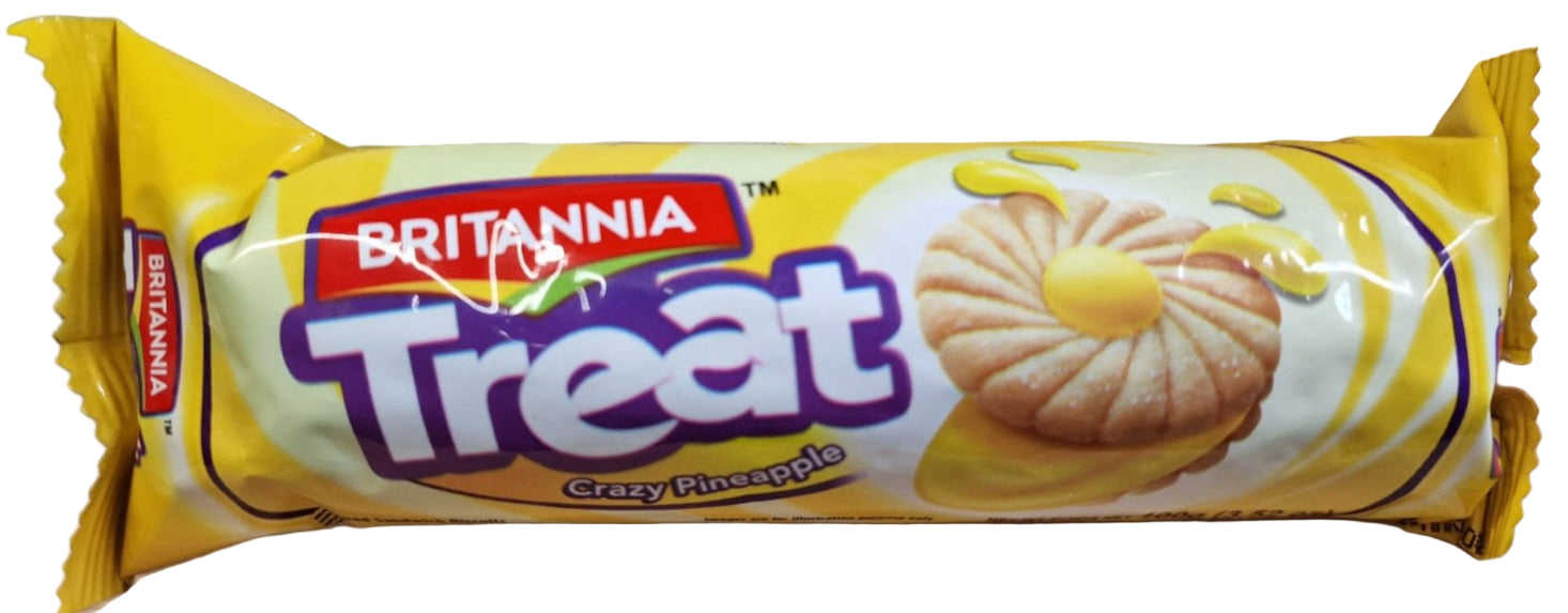 BRITANNIA TREAT CRAZY PINEAPPLE SANDWICH BISCUITS 100G
