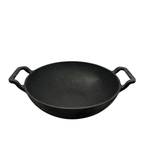 CAST IRON KADAI (KADHAI) WITH DOUBLE HANDLE - 11 INCHES