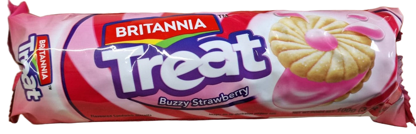BRITANNIA TREAT O SOM STRAWBERRY SANDWICH BISCUITS 100G