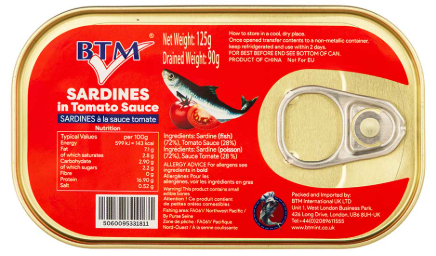 BTM SARDINES IN TOMATO SAUCE 125GM