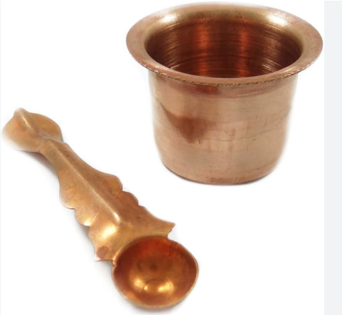 COPPER PANCHA PATHIRAM WITH SPOON (PANJA PATRA) - 2 INCHES