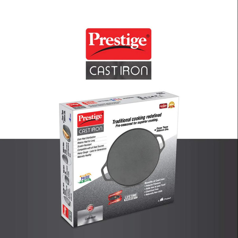 PRESTIGE CAST IRON SCRATCH RESISTANT ROUND BASE DOSA TAWA (BLACK) 12" INCHES