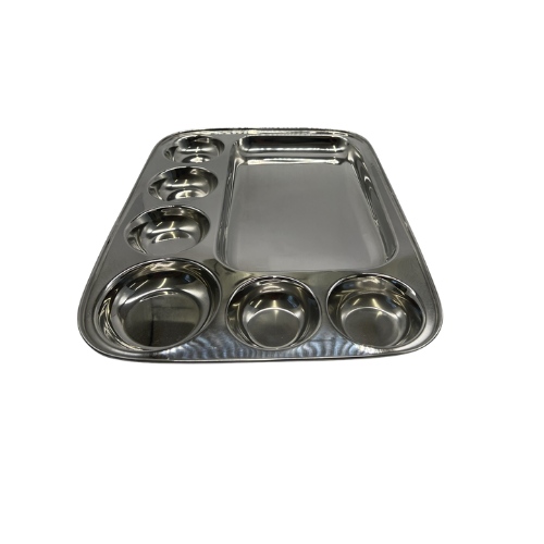 STAINLESS STEEL RECTANGLE DINING PLATE 6 PARTITION (11X15 INCHES)