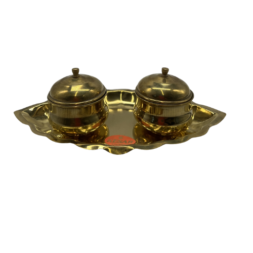 BRASS KUMKUM SET OVAL CUP - SIZE 2
