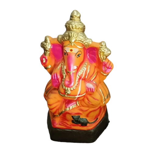 CLAY VINAYAGAR - FULL COLOR- ORANGE 12" INCHES