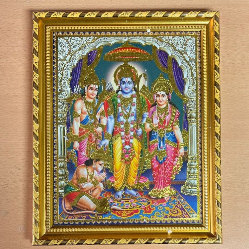 HINDU GOD PHOTO with FRAME A4 SIZE - RAMA+SITA+LAKSHMANA+HANUMAN