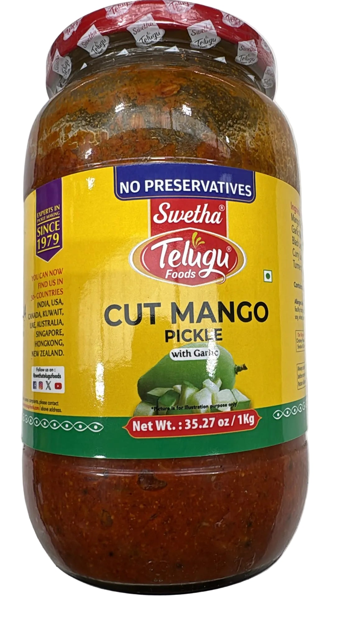 SWETHA-TELUGU FOODS- CUT MANGO PICKLE (WITH GARLIC) - 1KG