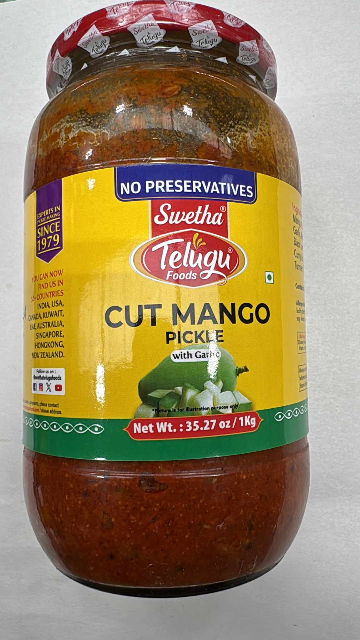 SWETHA-TELUGU FOODS- CUT MANGO PICKLE (WITH GARLIC) - 1KG