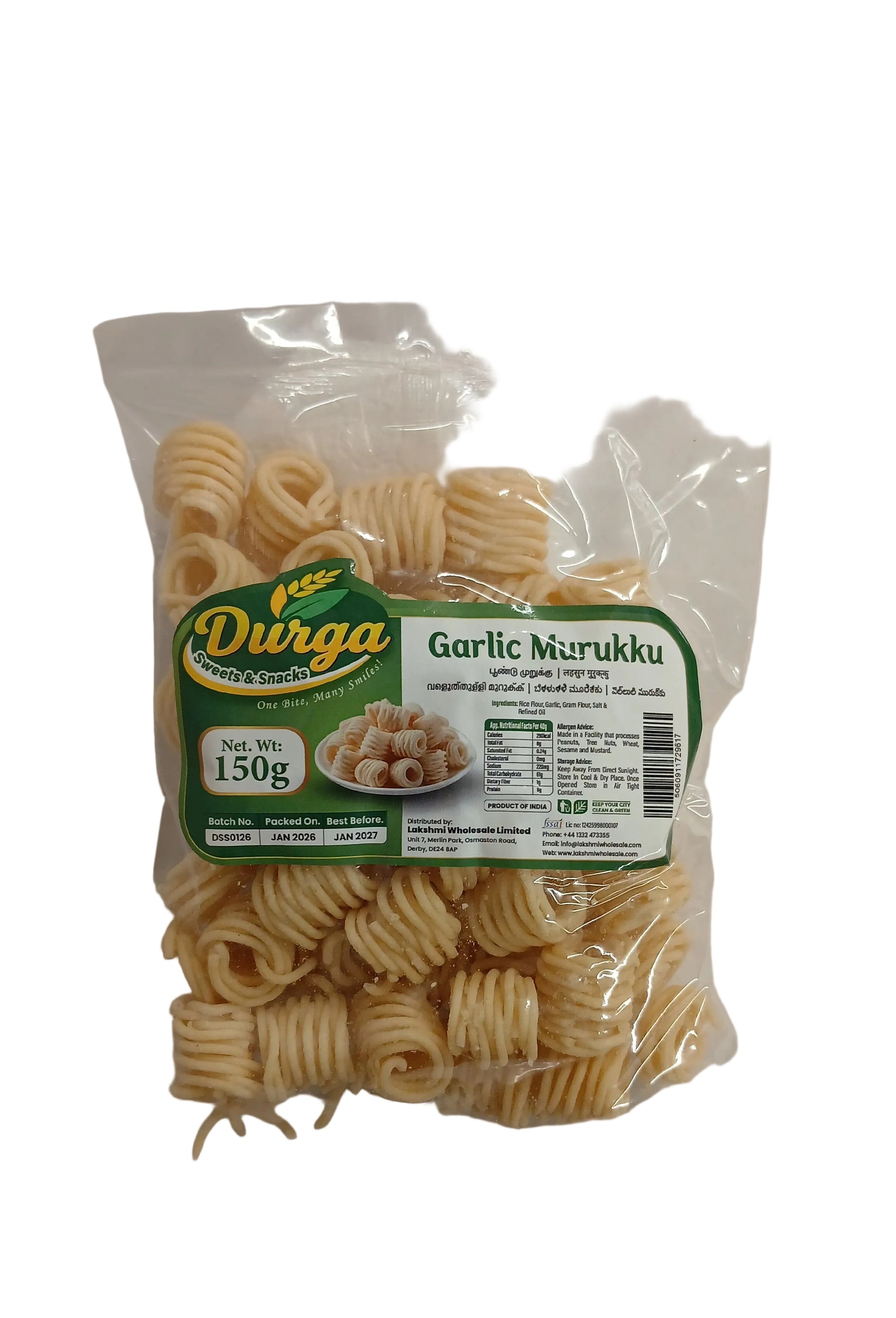 DURGA SWEETS & SNACKS GARLIC  MURUKKU 150G