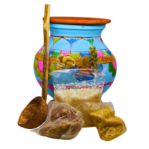 DESIGNED CLAY PONGAL POT WITH KIT