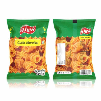 Ajwa Garlic Murukku 150g – Crunchy South Indian snack with garlic flavor.