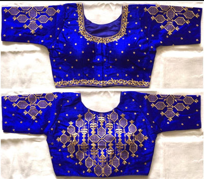 Onam Saree with Design Blouse Blue Color Online, Lakshmi Stores, UK