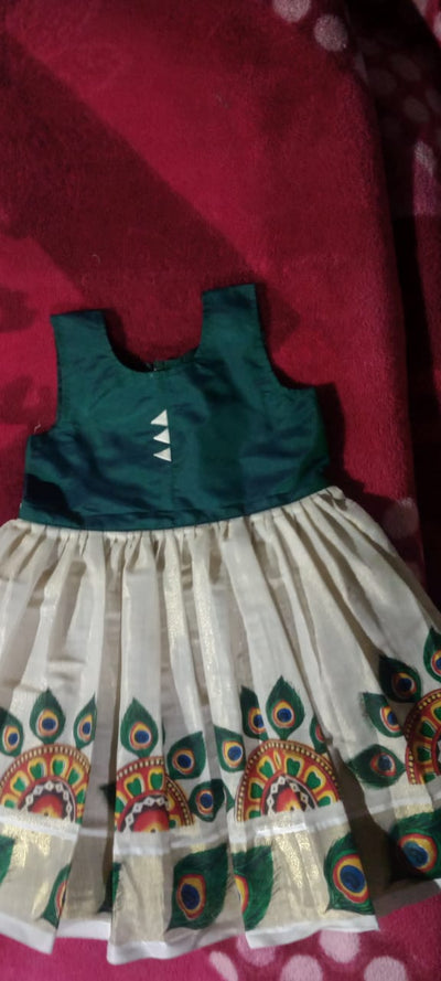 Buy Onam Girl'S Frock Green color Tissue Silk (1 To 2 Years) Online
