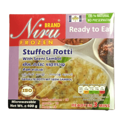 Buy niru frozen stuffed rotti with seeni sambol  online in UK