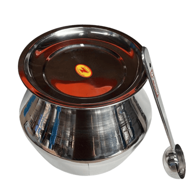 STAINLESS STEEL PONGAL PANAI, LID WITH  SPOON 2LTR
